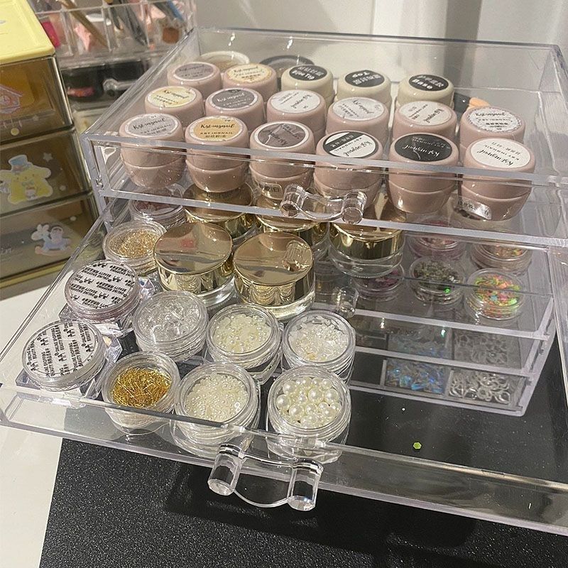 速发美甲收纳透甲油胶罐装胶收纳首饰钻饰亚克力盒明抽屉式亮片收