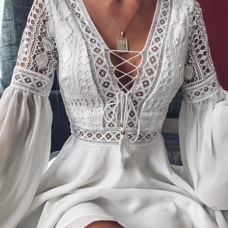 速发海边尼假白色蕾丝短裙宽松袖沙滩防晒比基度外搭罩衫