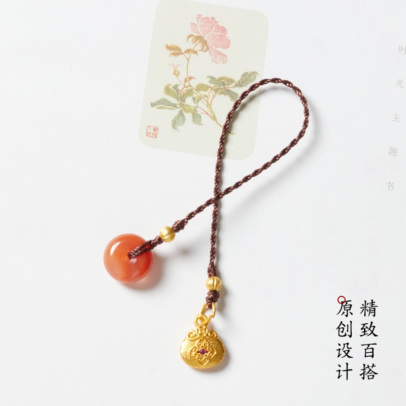 速发复古风南红平安扣手机链手工编织挂件链包挂饰扣