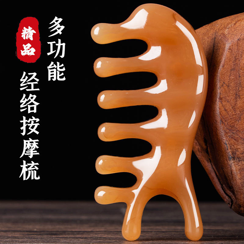 速发头皮经络五齿按摩梳头部养发头疗刮痧檀木脱发抓头神器肩颈按