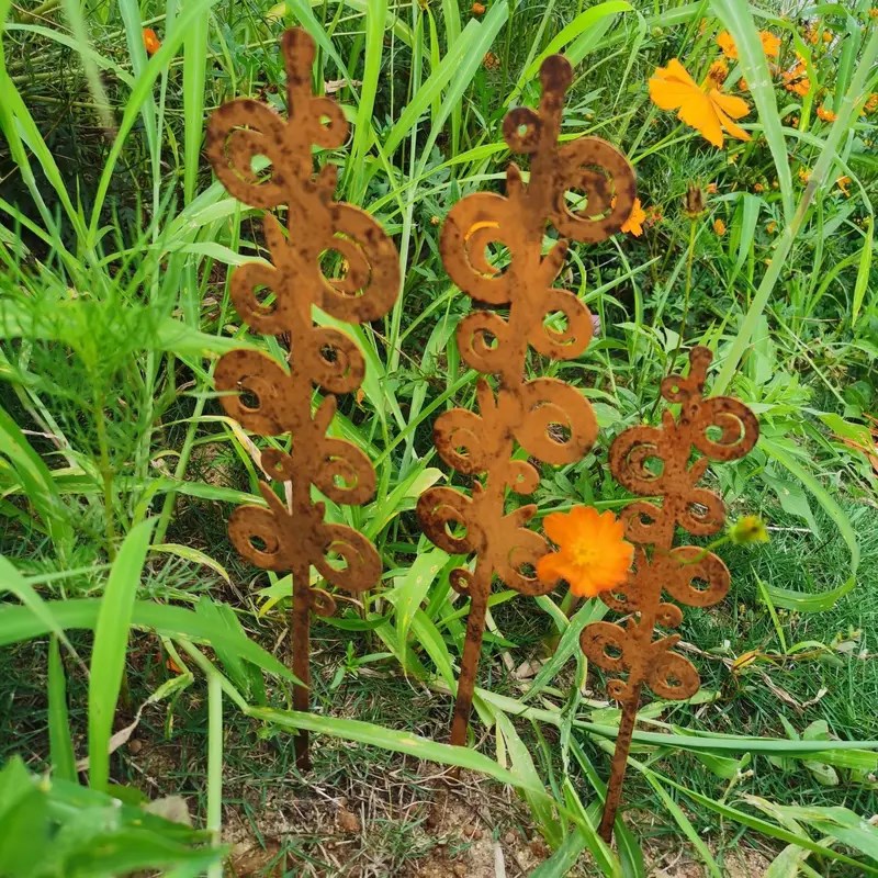 速发蕨类植物铁艺花插户外摆件中式庭院艺术花园桩生锈金属树叶芽