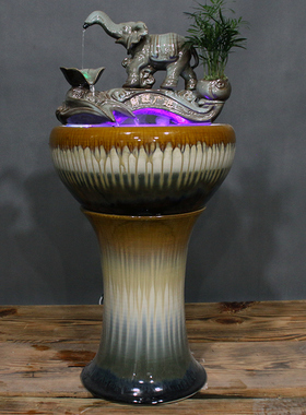 速发陶象喷泉件水生财摆流中式大瓷鱼缸客厅落地装饰水景招财开业