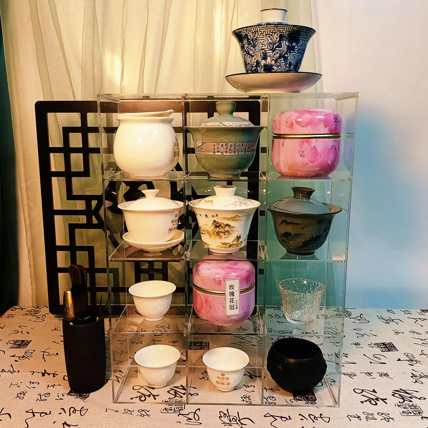 速发透明紫砂壶杯架亚克力多宝阁茶具桌面收纳盒水杯展示架格子置