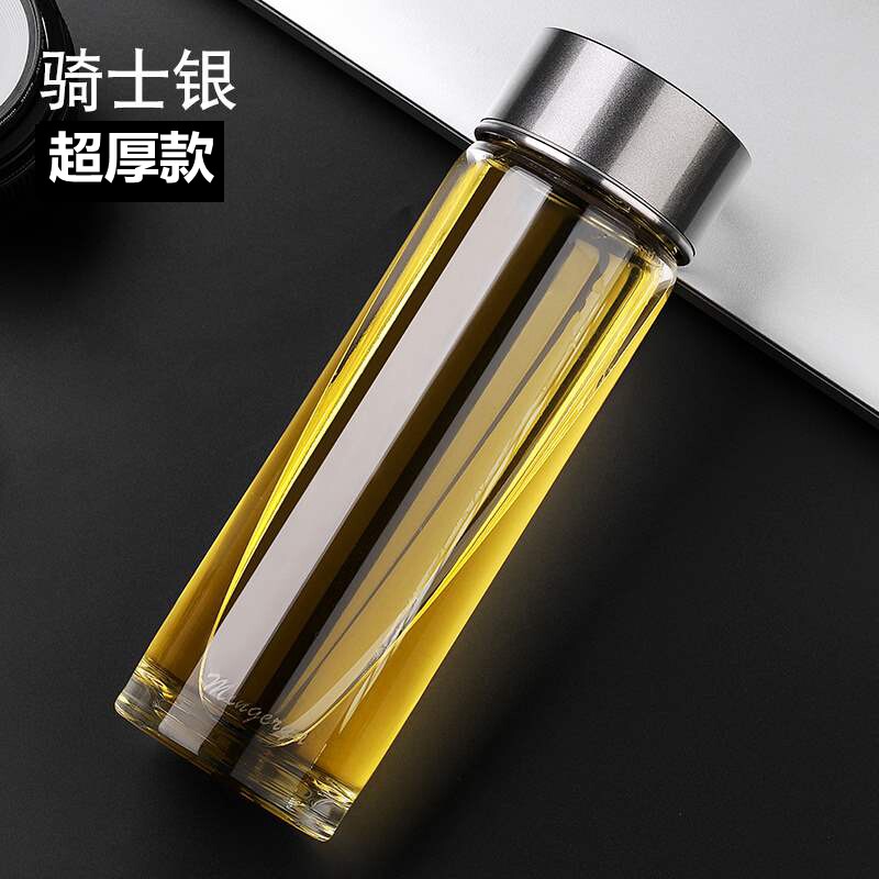 速发高档水晶杯双层透明玻璃杯便携带盖过滤网水杯男士茶杯子logo