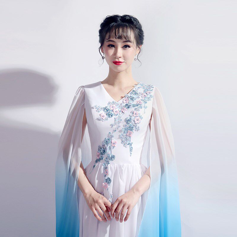 速发大合唱团立领古筝演出服长裙中国风唱红歌比赛服装飘逸指挥礼