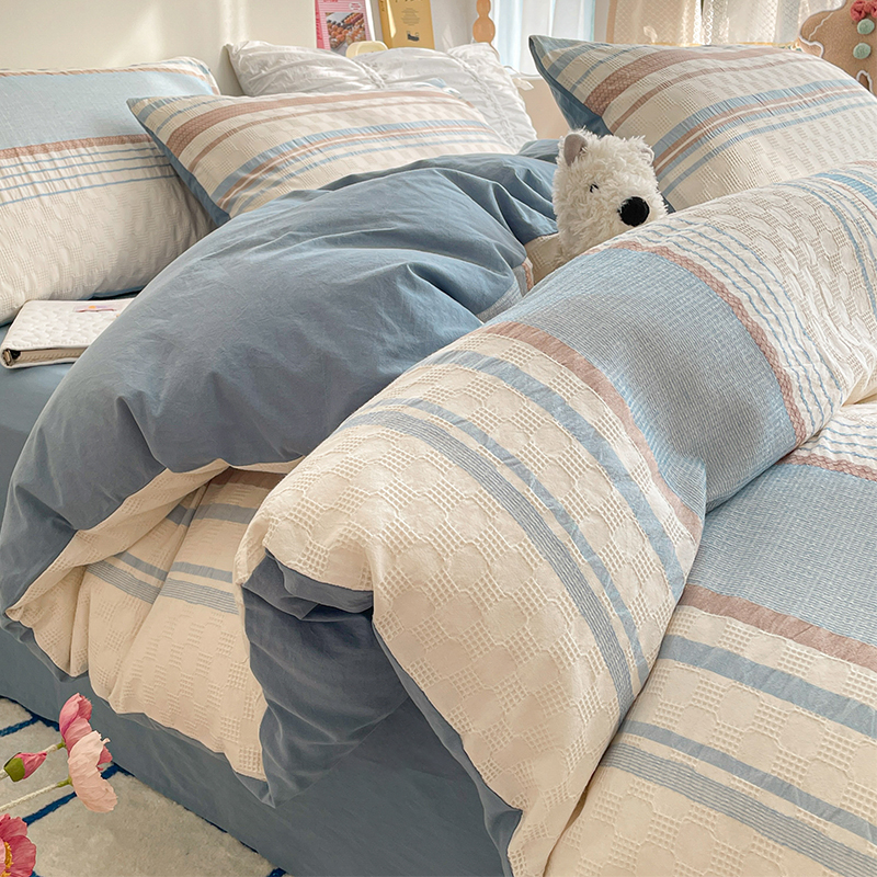 速发简纯棉夫格床上四件套全华约棉100人宿舍床笠床品三件套4