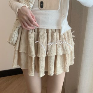 速发新品 大美可爱BM风蝴蝶结高腰半身裙温柔甜摆短裙子 洛丽塔裙