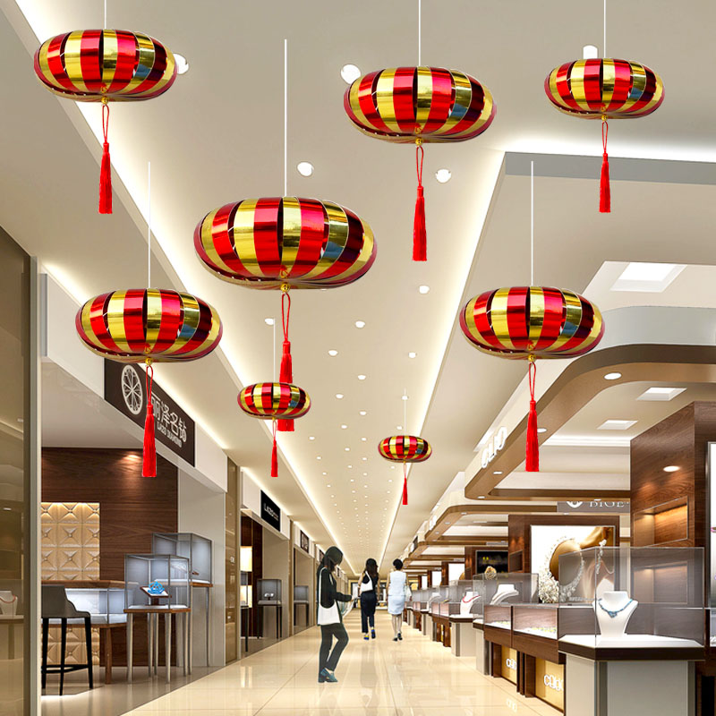 速发开业店庆商场装饰品镜面灯笼吊饰酒吧珠宝店面店庆活动场景布