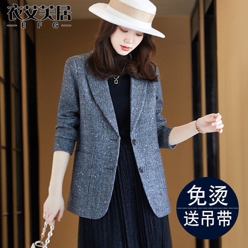 速发灰色亮片外级春秋202休新款1闲高套设计感小众西服上衣秋冬