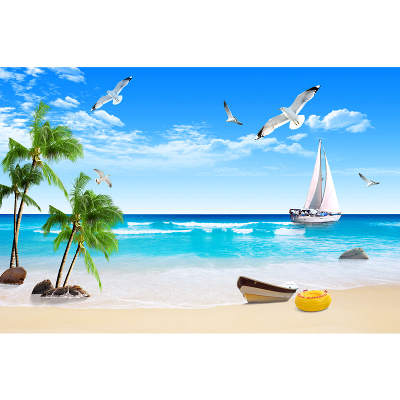 速发美景风光海景光海滩自粘墙贴大自然视觉客厅电视背景墙画壁纸