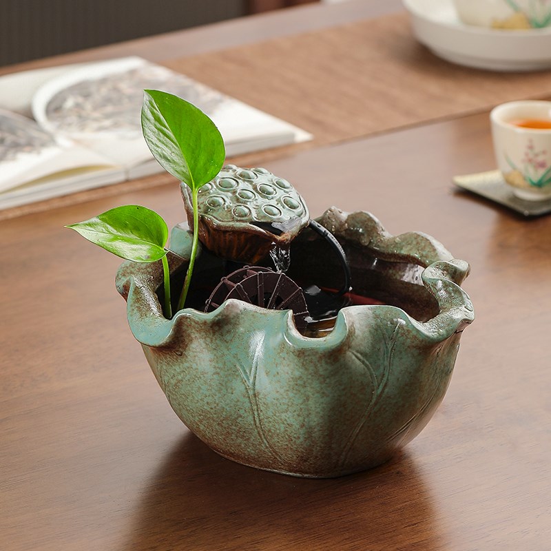 速发小型流水摆件室环水车喷泉轮鱼公循装饰茶桌面水系景观小办缸