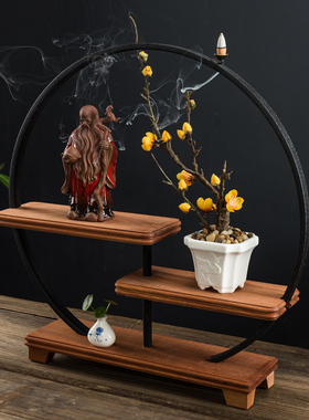 速发红木小博古架桌面置物架新中式多宝展阁摆架架茶室倒流香示件