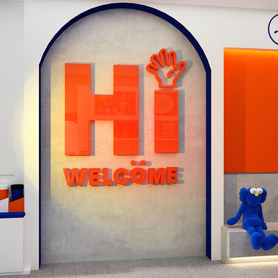 速发打卡拍照区布咖奶茶置啡店墙壁装饰引莱因蓝摆件门口吸克人贴