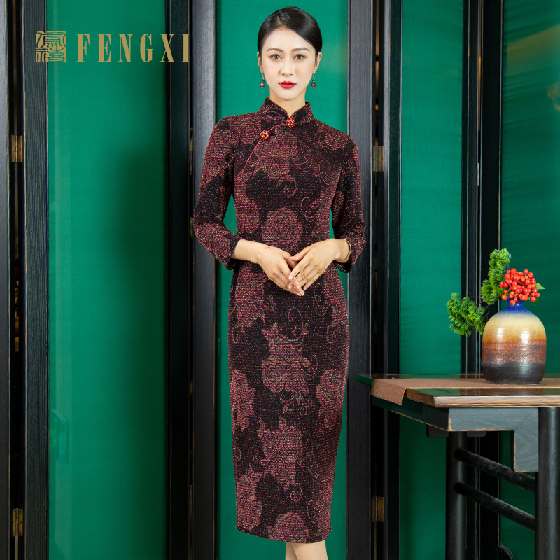 凤禧2025年新款秋冬长袖弹力旗袍