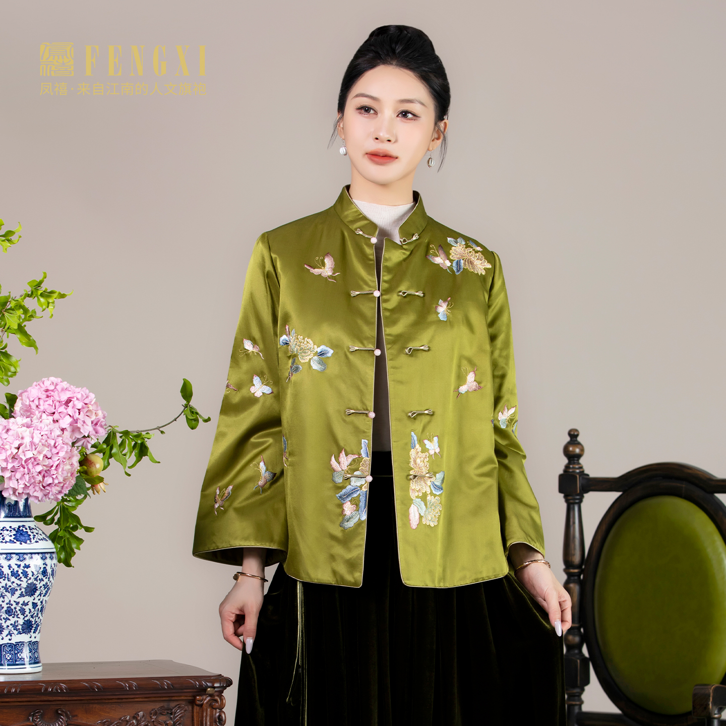凤禧冬季丝绵绣花棉衣刺绣外套