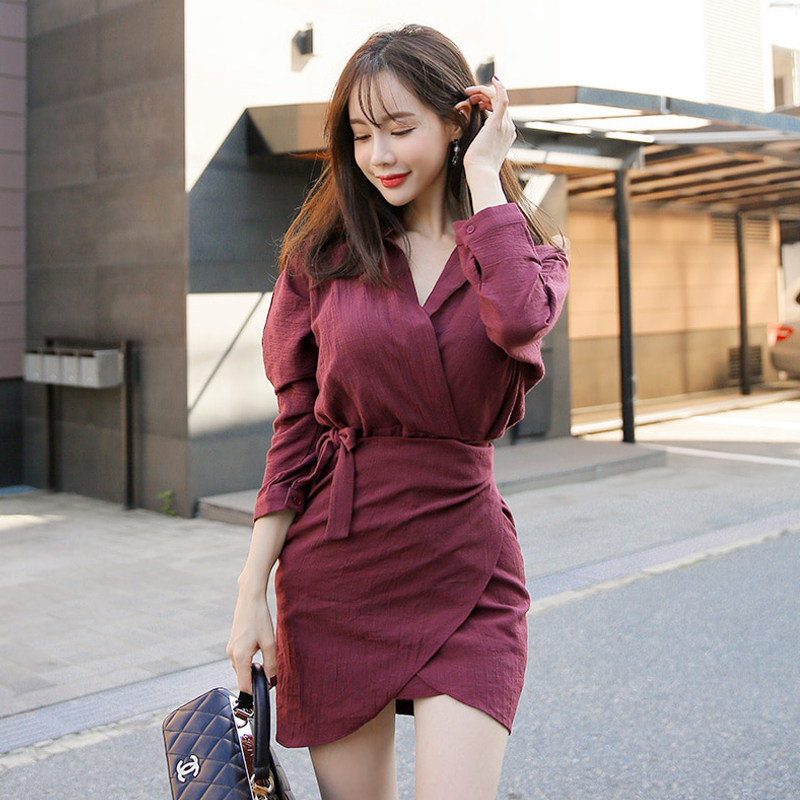 襯衫連衣裙長袖小個子初秋搭配系帶不規則包臀裙女裝2019新款潮在類目 女裝/女士精品, 連衣裙中 - 來自Buy2taobao.com提供專業的淘寶代購服務