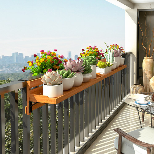 【栏杆悬挂花架】实木可放大花盆