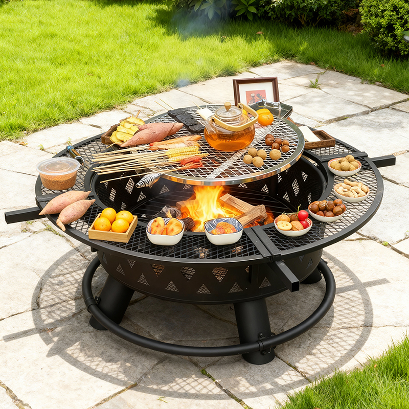 户外家用围炉煮茶烧烤炉室内取暖炉烤火盆庭院火炉烧烤架碳炉茶桌