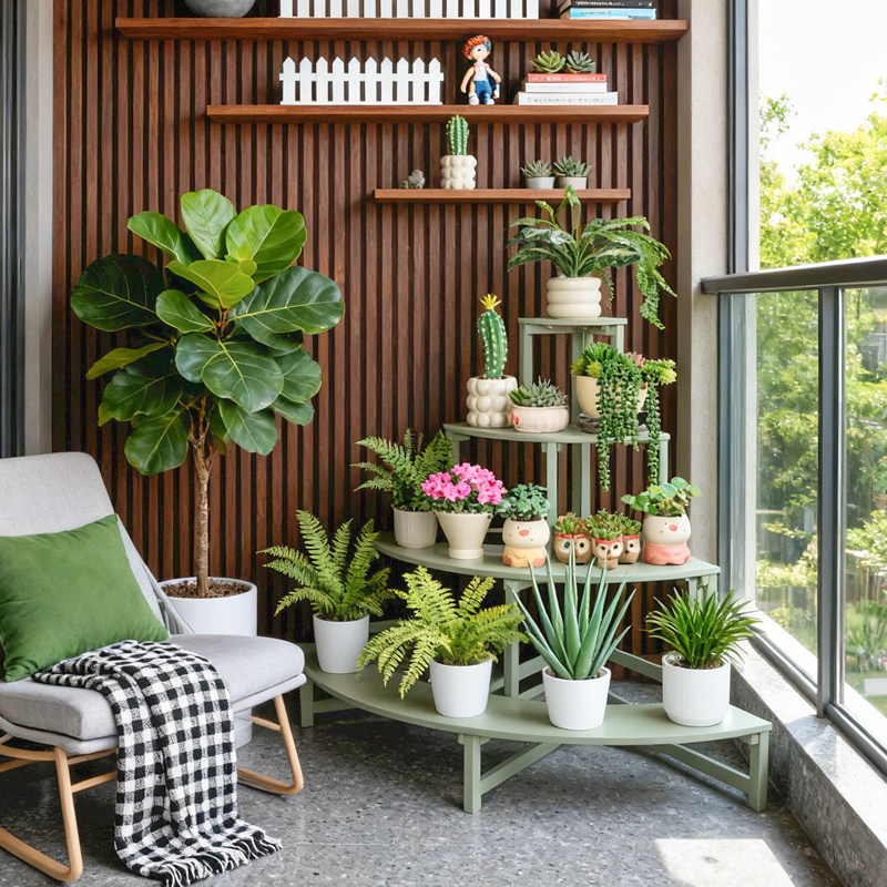 自然角花架置物架阳台转角绿植物摆放展示架子客厅落地式花盆实木