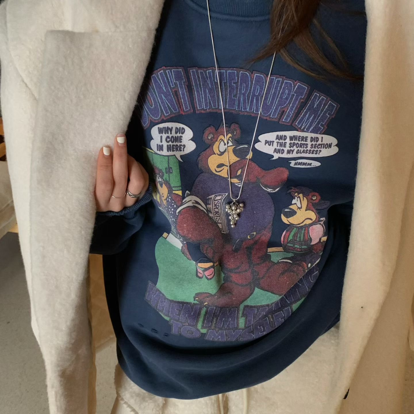 趣味小熊字母印花大版加厚卫衣