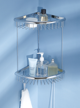 摩恩浴室置物架单层三角篮卫生间墙角双层收纳篮全铜90102/90104