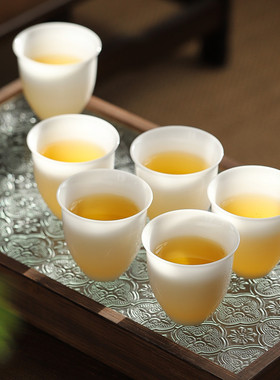 冰种冻玉瓷茶杯羊脂白6只装喝茶小杯子专用杯10个小茶杯套装礼盒