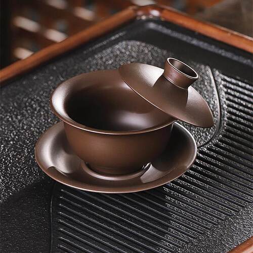 新款紫砂悬停三才盖碗套装