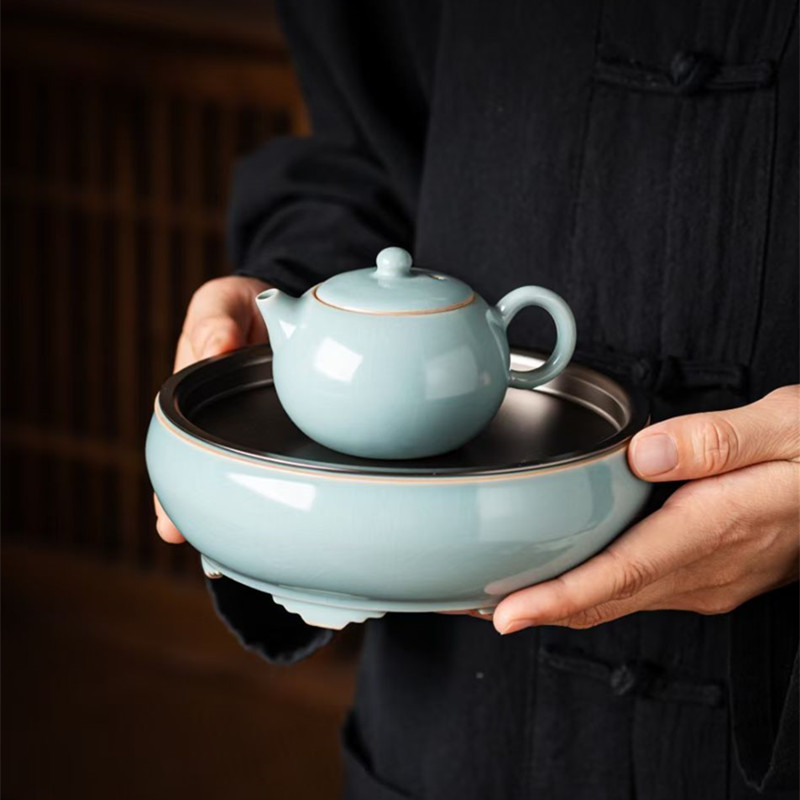 天青色汝窑茶壶单个泡茶壶可养开片陶瓷西施壶汝瓷茶具家用小茶壶