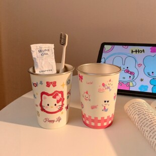 304不锈钢儿童漱口杯洗漱刷牙杯可爱kt猫猫情侣居家漱口杯子抗菌
