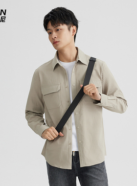 【商场同款】杰尼威尼宽松版翻领衬衫男2025春秋新款休闲长袖衬衣