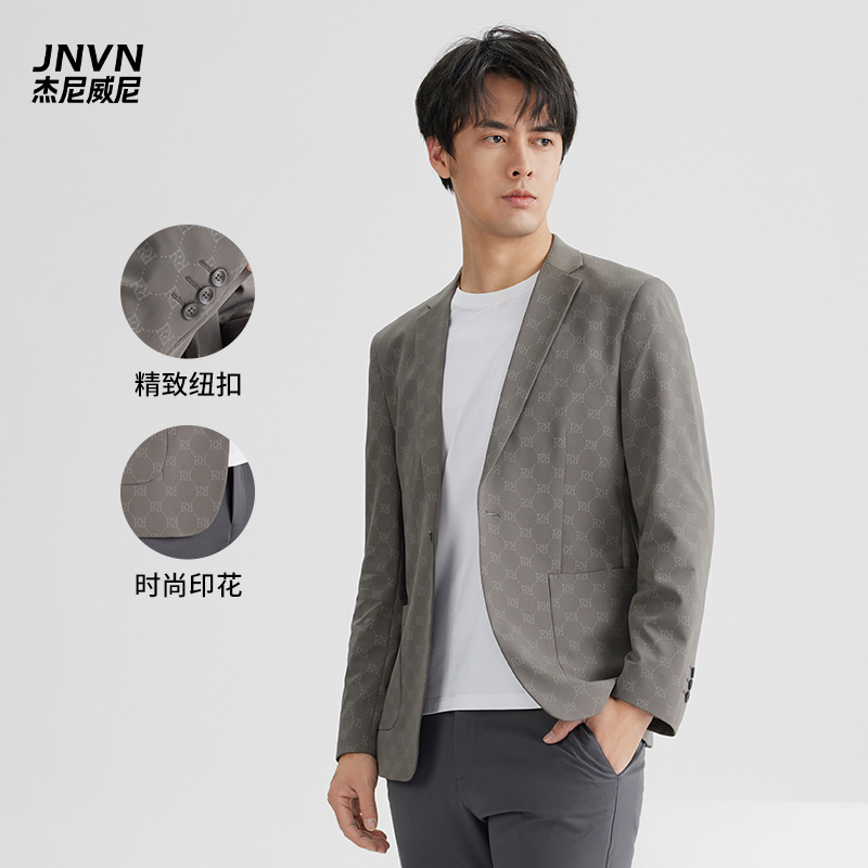 【商场同款】杰尼威尼男士休闲印花西服外套2025春秋新款短款西装