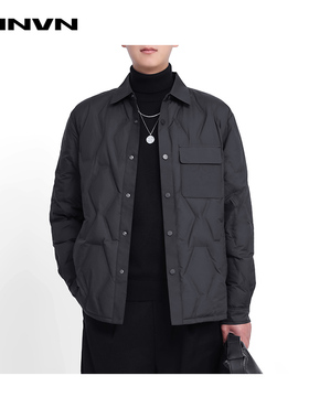 商城同款杰尼威尼商务衬衫领绗缝冬季新款羽绒服男黑色轻薄保暖