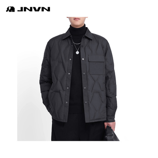 商城同款杰尼威尼商务衬衫领绗缝冬季新款羽绒服男黑色轻薄保暖