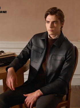 【商场同款】杰尼威尼男士皮衣2025年秋季新款翻领休闲皮夹克外套