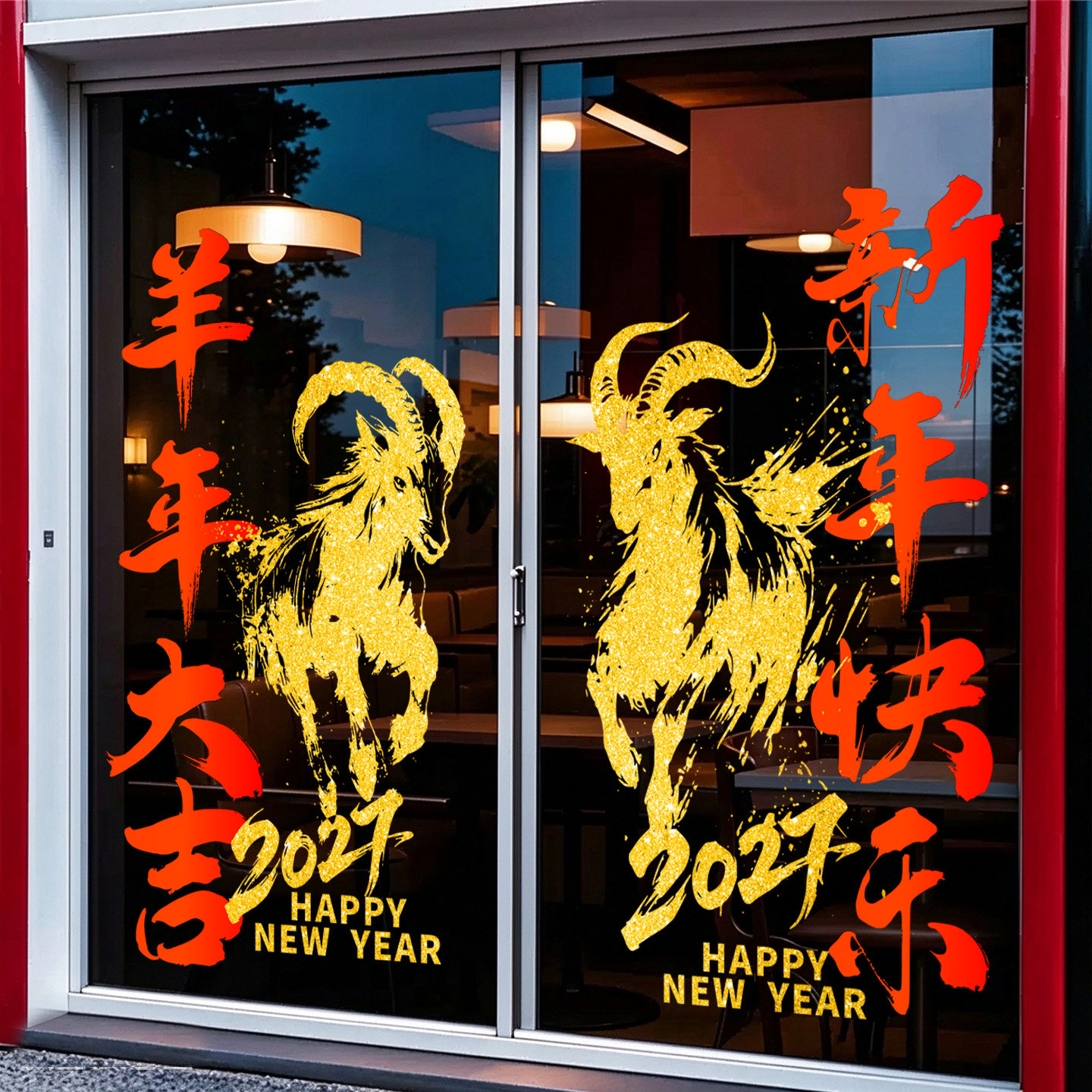 2027新年装饰羊年静电窗贴春节窗花过年场景氛围布置玻璃门贴纸