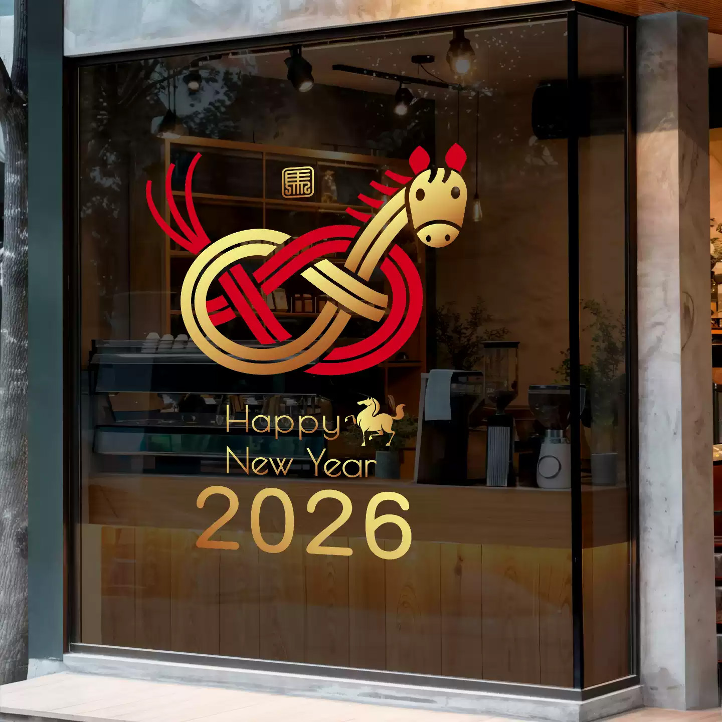新年快乐装饰窗花创意马年布置门贴2026春节窗贴橱窗静电玻璃贴纸