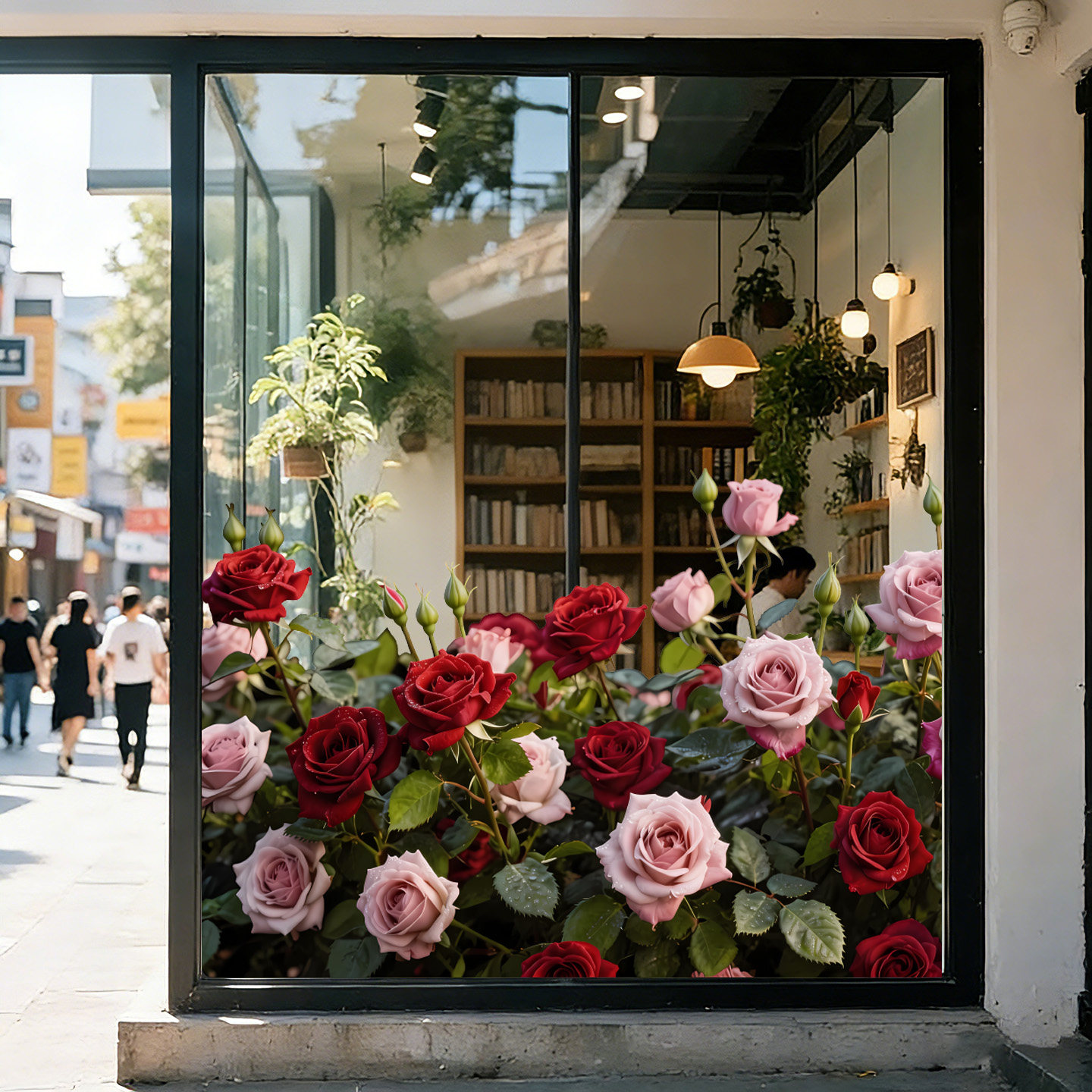 玫瑰花玻璃贴纸商场服装店橱窗底纹春天氛围装饰布置静电无胶贴膜