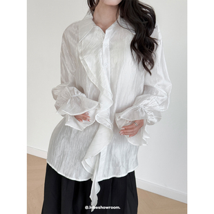 气质衬衣 女宫廷风纹理感宽松长袖 Inbeshowroom法式 荷叶边防晒衬衫