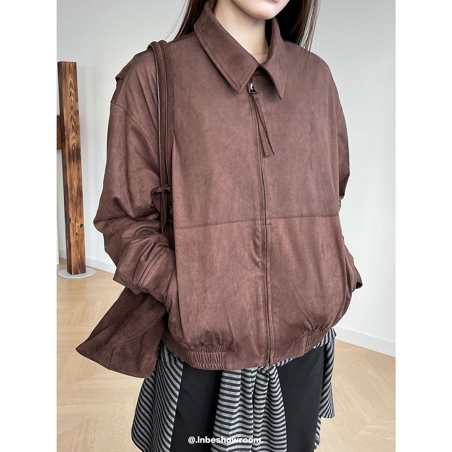 美式复古美拉德棕色麂皮夹克外套