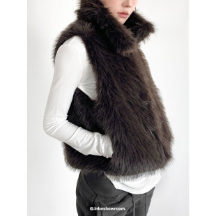 Inbeshowroom高级感环保皮草毛绒短款 马甲女秋冬高领显瘦背心外套