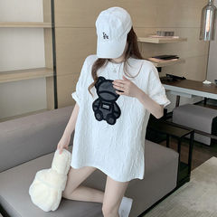 Guantu cotton medium length loose short sleeve base shirt women's spring thickened new T-shirt trend