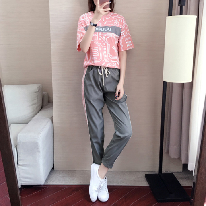 運動休閒套裝女潮牌時尚夏新款洋氣嘻哈跑步服港味寬鬆兩件套