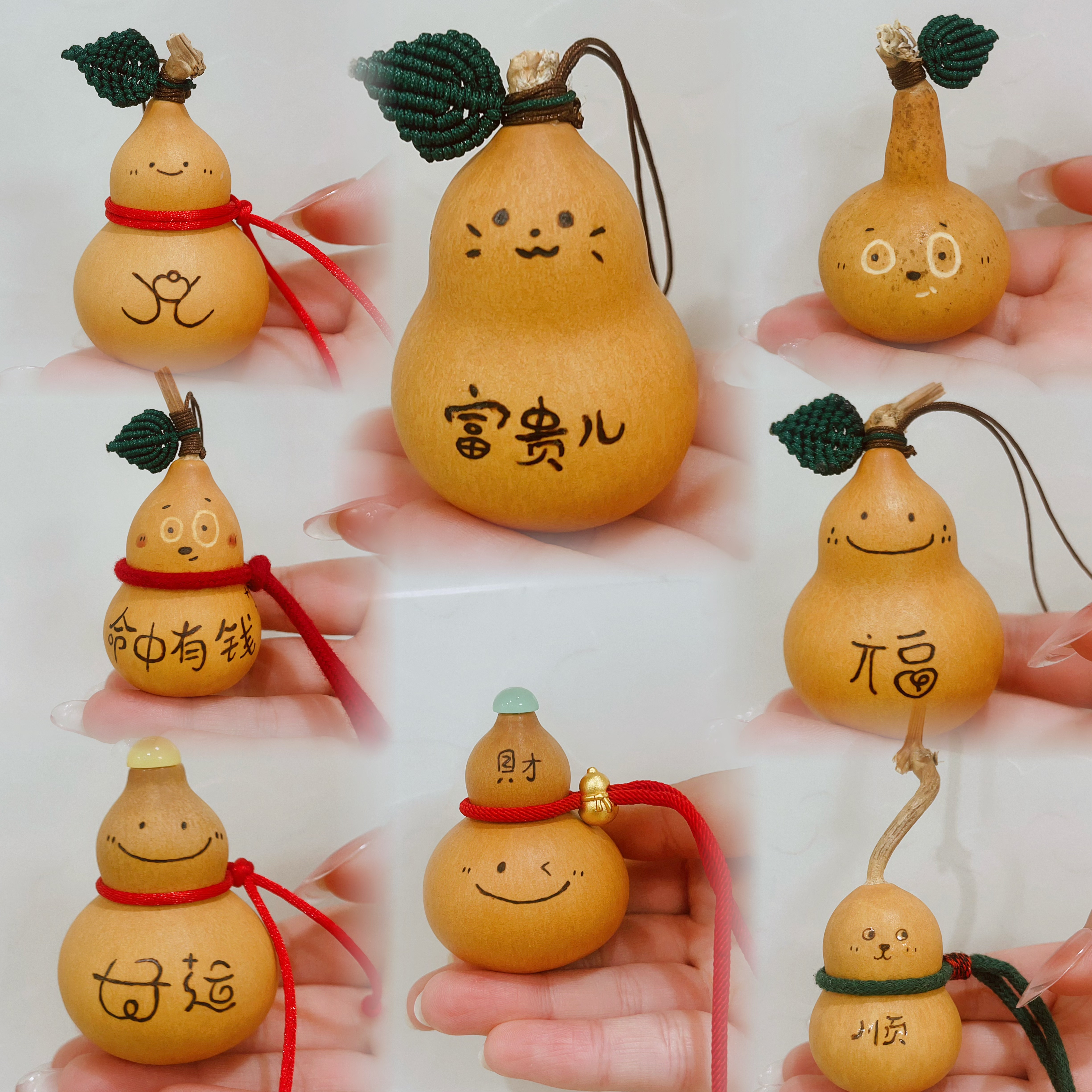 天然葫芦摆件挂件纯手工雕刻烙画可爱解压平安喜乐笑口常开