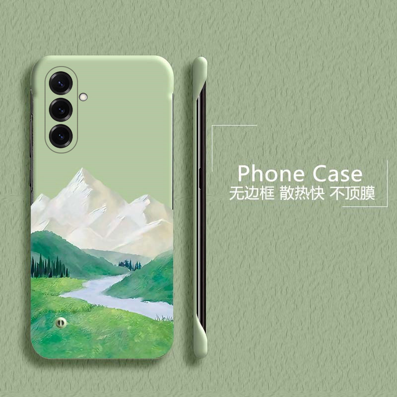 青山绿水适用三星Galaxys25手机壳s23+无边框s24ultra散热s22新款s22+半包s22ultra超薄5g硬防摔保护套外壳女
