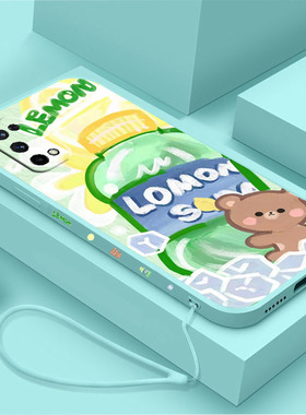 送手绳opporealmex7手机壳雪碧小熊Realmex7pro女款侧边带图案realmex2Pro液态硅胶全包镜头磨砂保护套防摔软