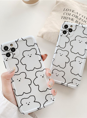 精准孔位磨砂手感适用于iphone11promax手机壳苹果8plus白色小熊7plus镜头保护套i7防摔xr简约s男女防摔xsmax