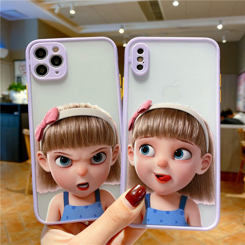 卡通ins可爱表情女孩公主oppoA5A7x手机壳A11x摄像镜头全包A52保护套磨砂A92s撞色边框A8防摔软壳A91网红A5潮