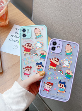 正品蜡笔小新11Pro/Max适用苹果X/XS/XR手机壳摄像头全包iPhone8plus/7硅胶防摔11潮牌男女撞色紫色SE2保护套