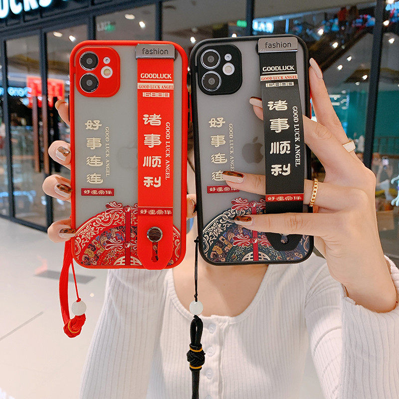 适当于华为nova7手机壳nova7pro国潮中国风pro全包镜头por硅胶5g个性创意红色黑防摔腕带送流苏挂绳保护套