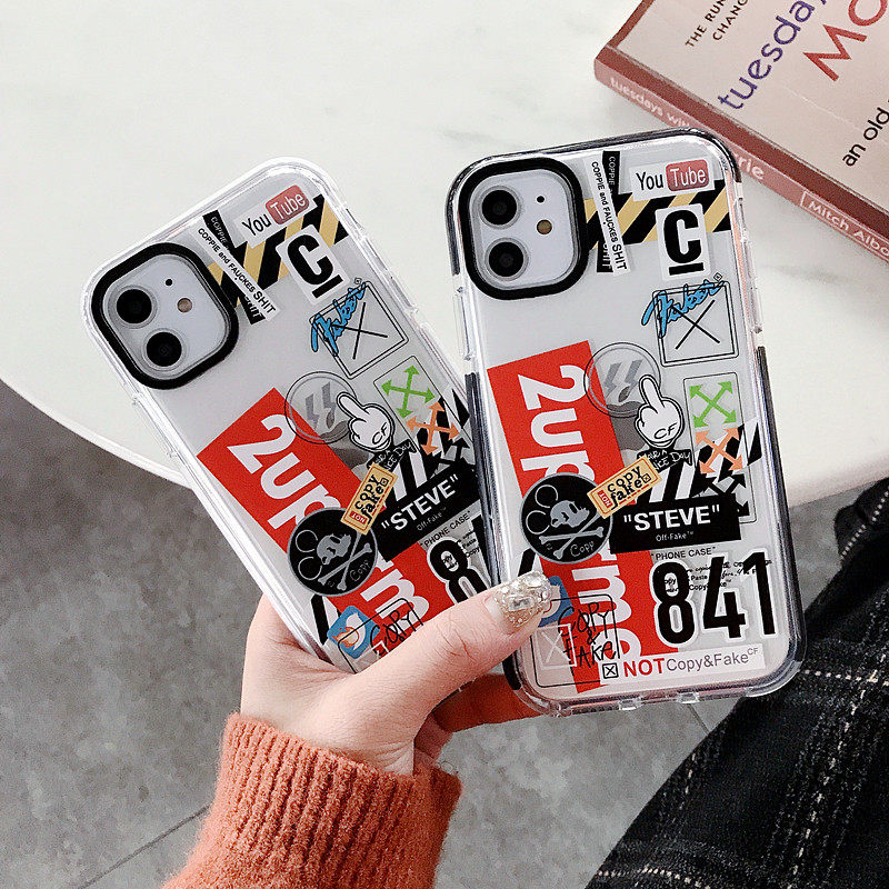 潮牌自制标签涂鸦适用11Pro/Max苹果x/8plus手机壳XS/XR创意全包磨砂透明iPhoneX/7plus/8防摔6s情侣女保护套